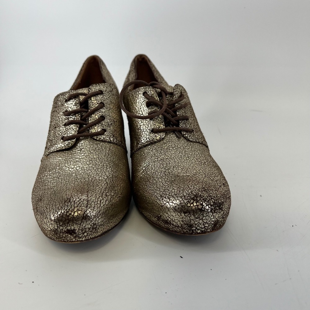Frye Lisa Oxford Metallic Gold Crackle Leather Lace Up Heels 73046 Size 9M - Picture 4 of 9